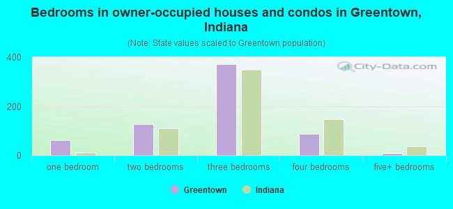 Bedrooms in owner-occupied houses and condos in Greentown, Indiana