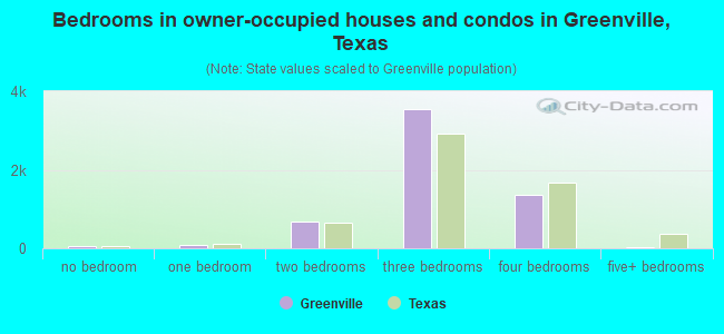 Bedrooms in owner-occupied houses and condos in Greenville, Texas