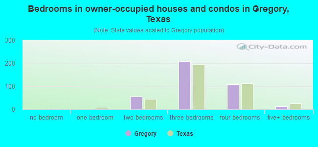 Bedrooms in owner-occupied houses and condos in Gregory, Texas