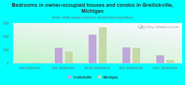 Bedrooms in owner-occupied houses and condos in Greilickville, Michigan