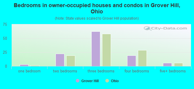 Bedrooms in owner-occupied houses and condos in Grover Hill, Ohio