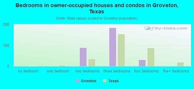 Bedrooms in owner-occupied houses and condos in Groveton, Texas