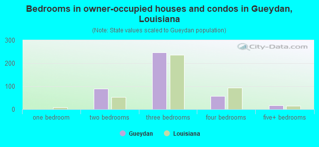 Bedrooms in owner-occupied houses and condos in Gueydan, Louisiana