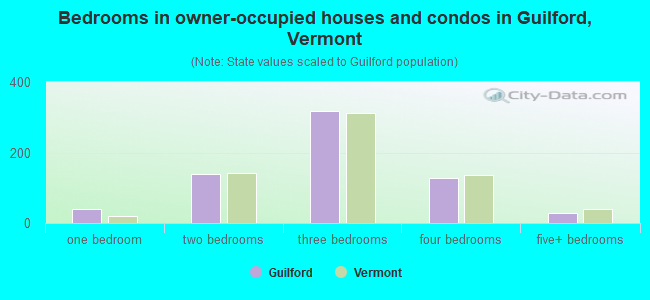 Bedrooms in owner-occupied houses and condos in Guilford, Vermont