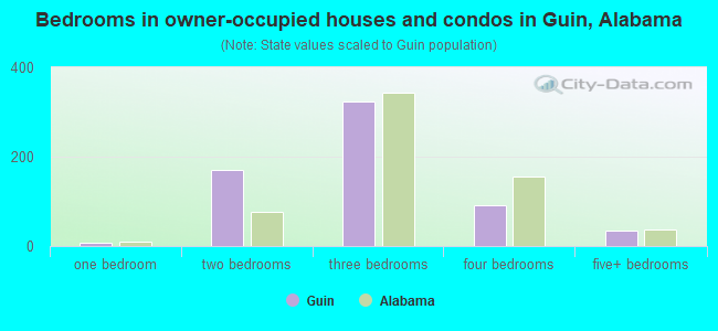 Bedrooms in owner-occupied houses and condos in Guin, Alabama