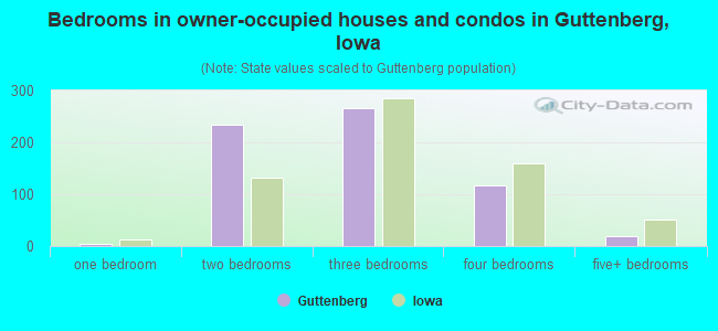 Bedrooms in owner-occupied houses and condos in Guttenberg, Iowa