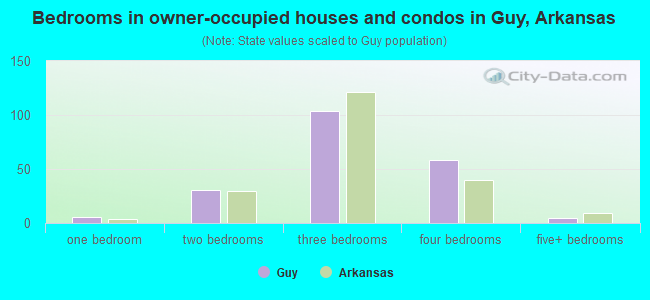 Bedrooms in owner-occupied houses and condos in Guy, Arkansas