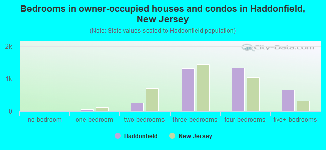 Bedrooms in owner-occupied houses and condos in Haddonfield, New Jersey