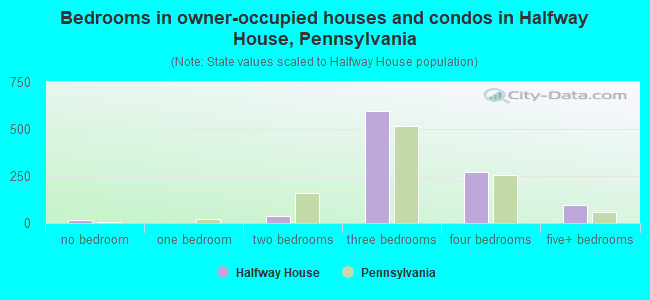 Bedrooms in owner-occupied houses and condos in Halfway House, Pennsylvania