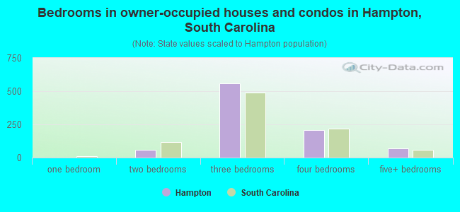 Bedrooms in owner-occupied houses and condos in Hampton, South Carolina