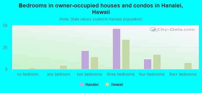 Bedrooms in owner-occupied houses and condos in Hanalei, Hawaii