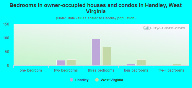 Bedrooms in owner-occupied houses and condos in Handley, West Virginia