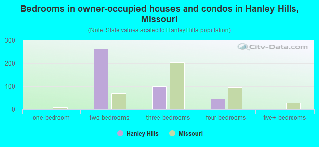 Bedrooms in owner-occupied houses and condos in Hanley Hills, Missouri