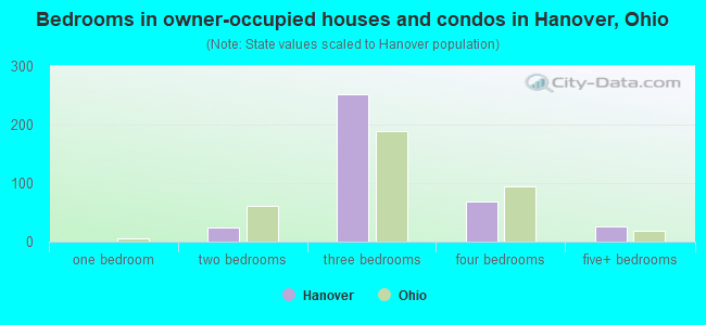 Bedrooms in owner-occupied houses and condos in Hanover, Ohio