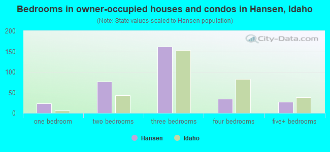 Bedrooms in owner-occupied houses and condos in Hansen, Idaho