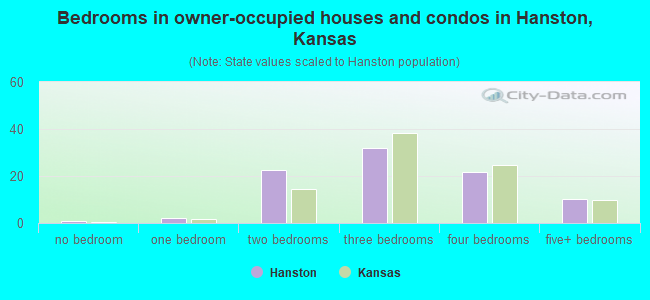 Bedrooms in owner-occupied houses and condos in Hanston, Kansas