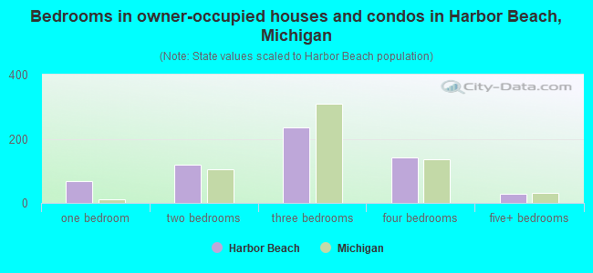 Bedrooms in owner-occupied houses and condos in Harbor Beach, Michigan