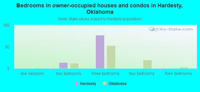 Bedrooms in owner-occupied houses and condos in Hardesty, Oklahoma