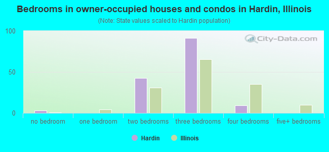 Bedrooms in owner-occupied houses and condos in Hardin, Illinois