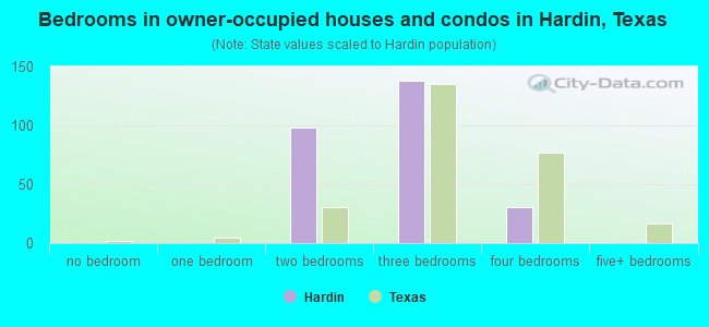 Bedrooms in owner-occupied houses and condos in Hardin, Texas