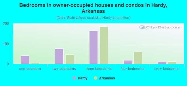 Bedrooms in owner-occupied houses and condos in Hardy, Arkansas