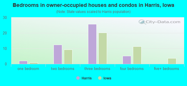 Bedrooms in owner-occupied houses and condos in Harris, Iowa