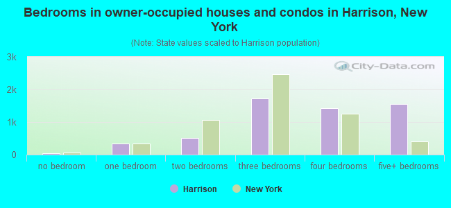 Bedrooms in owner-occupied houses and condos in Harrison, New York