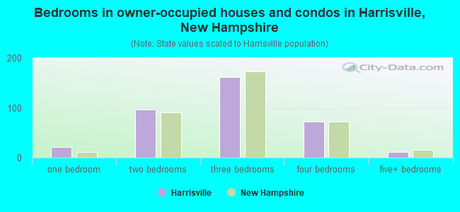 Bedrooms in owner-occupied houses and condos in Harrisville, New Hampshire