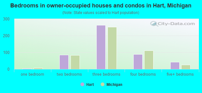 Bedrooms in owner-occupied houses and condos in Hart, Michigan