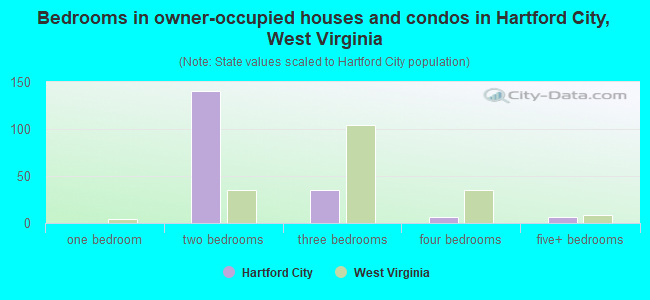 Bedrooms in owner-occupied houses and condos in Hartford City, West Virginia