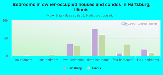 Bedrooms in owner-occupied houses and condos in Hartsburg, Illinois