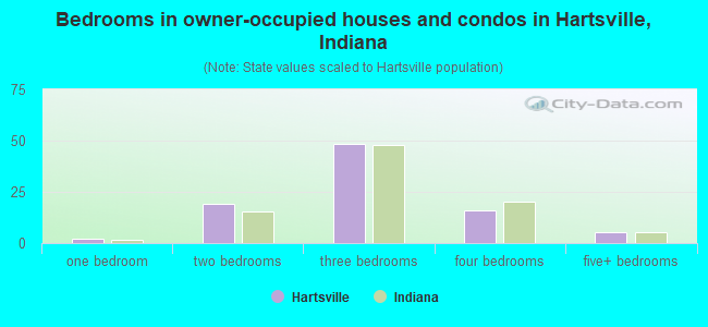Bedrooms in owner-occupied houses and condos in Hartsville, Indiana