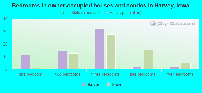 Bedrooms in owner-occupied houses and condos in Harvey, Iowa