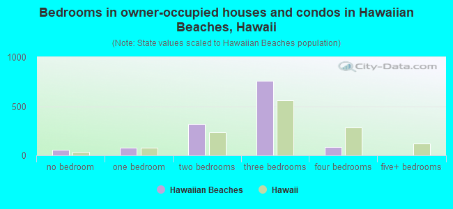 Bedrooms in owner-occupied houses and condos in Hawaiian Beaches, Hawaii