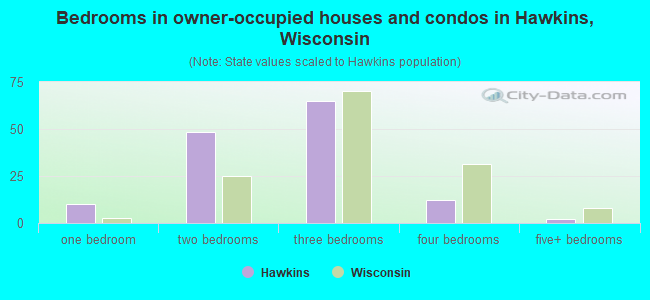 Bedrooms in owner-occupied houses and condos in Hawkins, Wisconsin