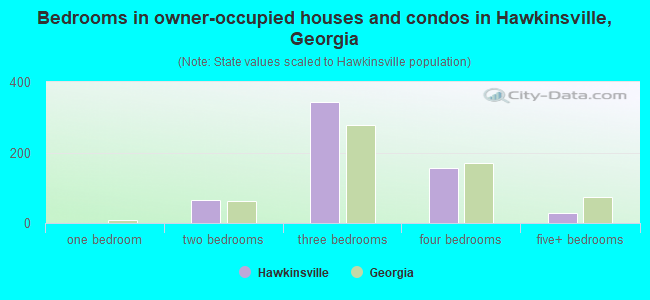 Bedrooms in owner-occupied houses and condos in Hawkinsville, Georgia