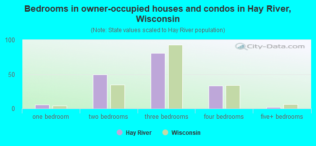 Bedrooms in owner-occupied houses and condos in Hay River, Wisconsin