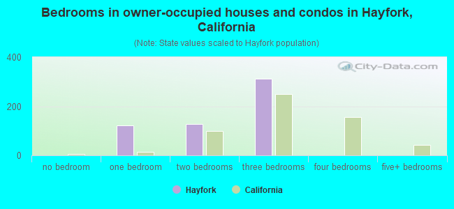 Bedrooms in owner-occupied houses and condos in Hayfork, California