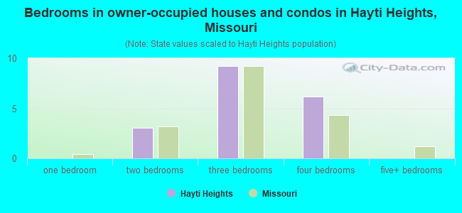 Bedrooms in owner-occupied houses and condos in Hayti Heights, Missouri