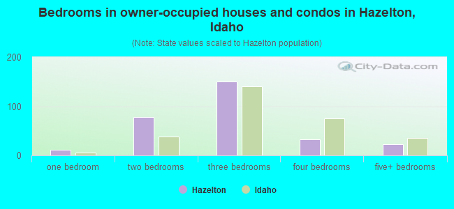 Bedrooms in owner-occupied houses and condos in Hazelton, Idaho