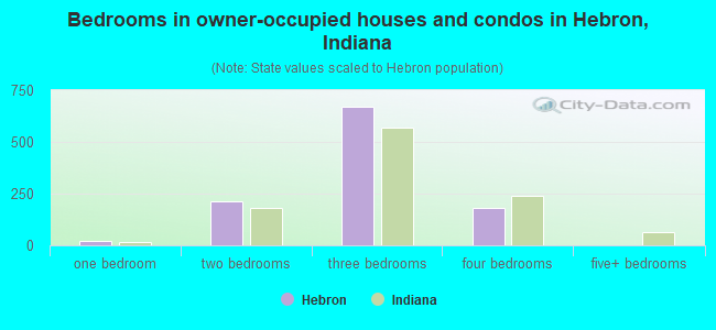 Bedrooms in owner-occupied houses and condos in Hebron, Indiana