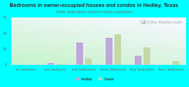 Bedrooms in owner-occupied houses and condos in Hedley, Texas