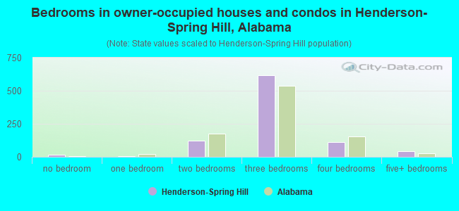 Bedrooms in owner-occupied houses and condos in Henderson-Spring Hill, Alabama