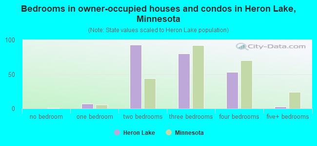 Bedrooms in owner-occupied houses and condos in Heron Lake, Minnesota