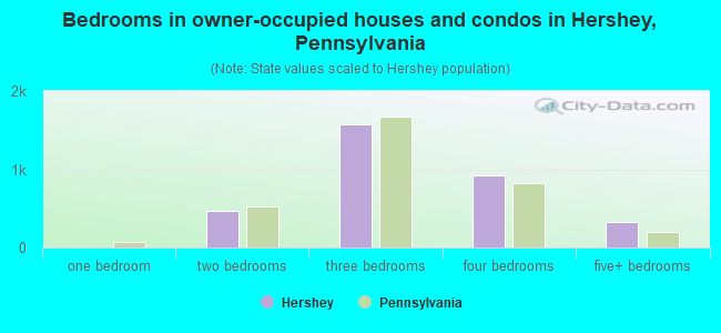 Bedrooms in owner-occupied houses and condos in Hershey, Pennsylvania