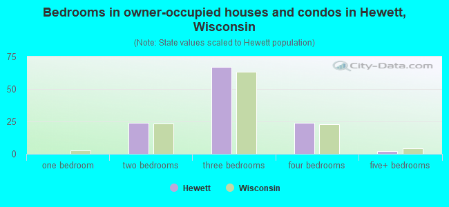 Bedrooms in owner-occupied houses and condos in Hewett, Wisconsin