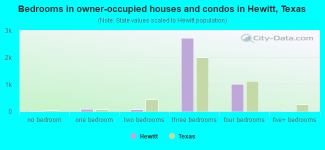 Bedrooms in owner-occupied houses and condos in Hewitt, Texas
