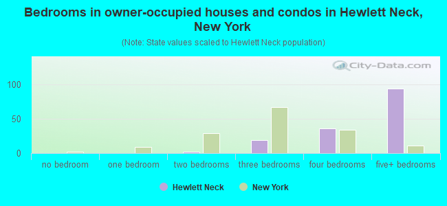 Bedrooms in owner-occupied houses and condos in Hewlett Neck, New York
