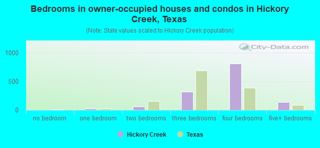 Bedrooms in owner-occupied houses and condos in Hickory Creek, Texas