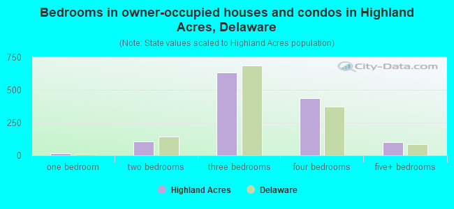 Bedrooms in owner-occupied houses and condos in Highland Acres, Delaware